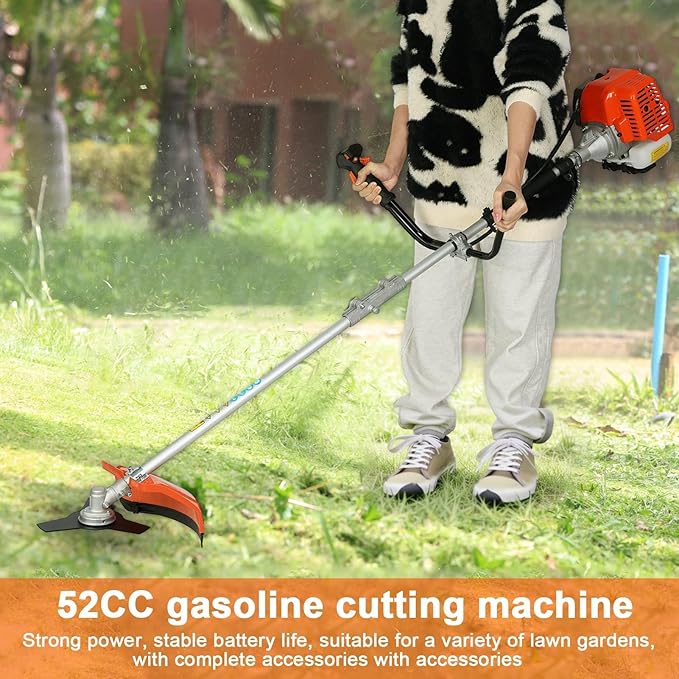 52cc 2-Cycle Gas Weed Wacker, 2-in-1 Gas Weed Eater, 8500rpm High Power Brush Cutter Trimmer for Grass and Weed, Hedge Trimmer String Trimmer(US Fast Arrival