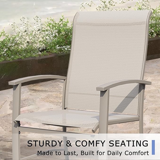Outdoor Dining Chairs Set of 2, Stackable Patio Chairs with Metal Frame & Textilene Fabric, Perfect for Patio Garden Deck, Ivory