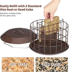 Kingsyard Squirrel Proof Suet Feeder, Cage Bird Feeders for Outdoors Hanging, All Metal, Double Suet Cake Capacity, Tray & Weatherproof, Brown