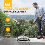 EVEAGE 16.5" Pressure Washer Surface Cleaner, Power Washer Surface Cleaner w/Extension Wand & Replacement Nozzle, 4 Wheels - Powerful Pressure Washer Attachment for Patios,4000PSI