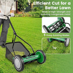 Goplus Manual Lawn Mower, 14 Inch 5-Blade Walk-Behind Cordless Grass Cutter with 7 Gallon Removable Grass Collect Bag, Adjustable Cutting Heights, Push Reel Lawn Mower for Yard, Garden
