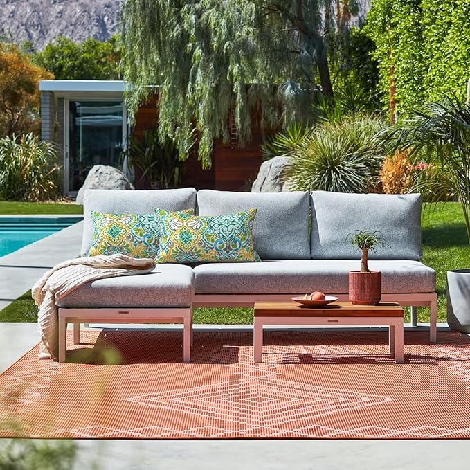 LVTXIII Outdoor Lumbar Pillow Covers 12"x20", Covers ONLY, 2 Pack 30x50cm Lumbar Cushion Cover with White Piping for Home Patio Garden Sofa Bench, Damask Green
