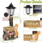 Solar Bunny Garden Stalue Outdoor, Rabbits Figurine Flowerpot Decolwith Solar Lantem for Yard Art Lawn Ornaments Porch Patio Balcony - Gardening Gifts for Women Mom