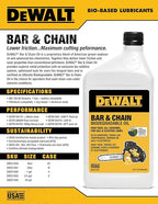 DEWALT – Biodegradable Bar & Chain Oil – Green, Eco-Friendly, Non-Toxic Professional Bar & Chainsaw Lubricant – Ultraclean All-Season Oil for Gas, Electric Saw, and Pole Saw, 1 Gallon