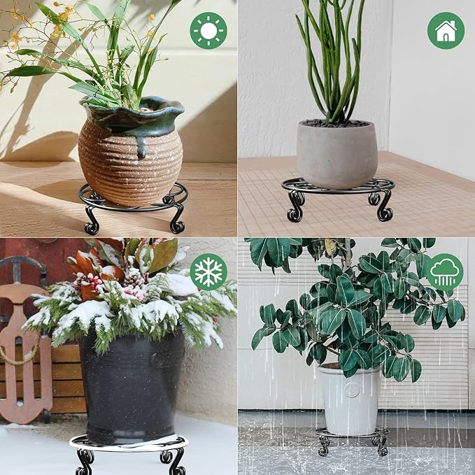 Yimobra 2 Pack Plant Stand for Flower Pot Heavy Duty Potted Holder Indoor Outdoor Metal Rustproof Iron Garden Container Round Supports Rack for Planter (11.8Inches, Black)