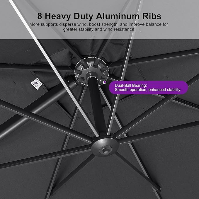 PURPLE LEAF 9 FT Cantilever Patio Umbrella Outdoor Aluminum Offset Square Umbrella with 3 Years Fade Resistance Recycled Fabric and 360-degree Rotation for Deck Pool Garden, Mist Grey