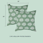 FUNHOME Outdoor Indoor Throw Pillows 18”x18”, Set of 2 Decorative Throw Pillows with Inserts, All Weather Water-Repellent Square Pillows for Bed, Couch, Sofa and Patio Furniture -Fair Green