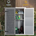 DWVO 49 Cuft Outdoor Tall Storage Shed with 2 Shelves, Weatherproof Vertical Tool Shed with Floor & Lockable Doors, Sturdy Double-Wall Plastic Cabinet for Garbage Cans and Garden Equipment (Gray)