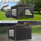 COBIZI 10x10 Pop Up Canopy with 4 Sidewalls and 4 Sandbags UV Protection 50+ Camping Commercial Wedding Portable Tent for Backyard, Black