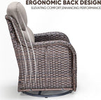 Swivel Patio Chairs sofa Set of 6 - 6" Thick Cushion - Wicker Outdoor Swivel Rocker Patio Chair ,Sofa/Glass coffee table, High Back Comfortable Outdoor Glider Chairs - Brown Wicker Grey Cushions