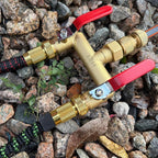 EBH Garden Hose Splitter, 2-Way High Flow Heavy Duty Brass Outdoor Hose Manifold with Extra Long Handles Full Flow Faucet Adapter- 3/4” GHT(Red)