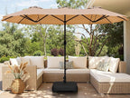 Shintenchi 16FT Large Patio Umbrella with Base, Outdoor Double-Sided Rectangular Umbrella, Market Umbrella with Crank Handle for Poolside Lawn Garden, Khaki