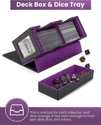 MRAUF MTG Deck Box with Double Commander Display and Dice Tray, Fits 200+ Double Sleeved Cards, Card Storage Box Plus 2 Magnetic Holders& 100Pcs Card Sleeves (Black& Purple)