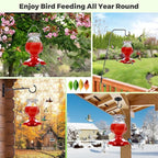 Hummingbird Feeder, BOLITE Glass Hummingbird Feeders for Outdoors Hanging, with Ant Moat and 4 Bee Guard Feeding Ports, 22oz, Leak Proof, Clear & Red