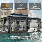 Aoxun 12'x20' Hardtop Gazebo, Aluminum Frame Permanent Pavilion with Curtains and Netting, Outdoor Polycarbonate Double Roof Canopy, Designed for Patio, Garden, Lawns, Gray