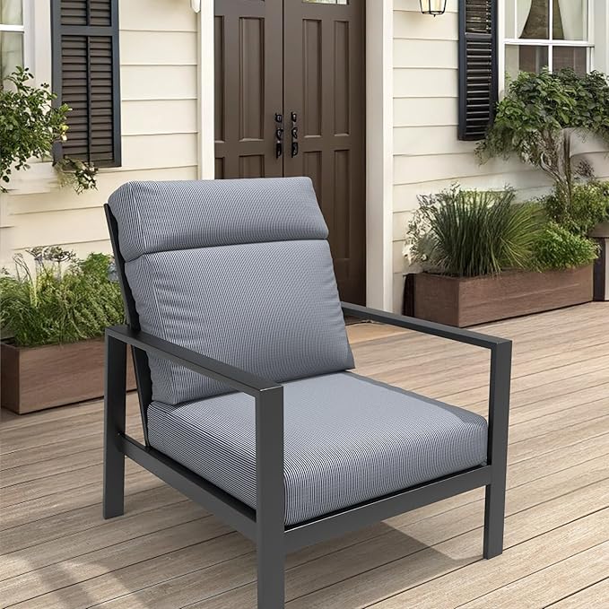 Covers & All Olefin Rectangle High Back Chair Cushion, 420 Denier Supportive Foam Seat and Poly Fill Back Outdoor High Back Chair Cushion, Water and Mold Resistant for Patio High Back Chair Cushions