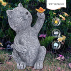 Solar Garden Statue Cat Garden Figurines Cat Garden Statue Outdoor Decor, Solar Powered Resin Sculpture with Butterfly Light Art Decoration for Patio Lawn Yard Porch, Housewarming Garden Gift