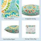 FUNHOME Outdoor Pillow Covers ONLY, No Insert! Pack of 2 Square Throw Pillow Covers, Decorative Water-Repellent Modern Cushion Cases for Sofa Patio Couch Decoration 18 x 18 Inch-Cyan Circle