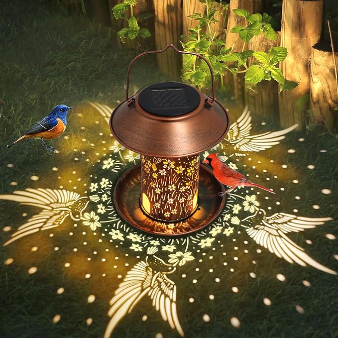 Bird Feeders for Outdoors Hummingbird Solar Lanterns Outdoor Waterproof Hanging Garden Decor Birthdays for Women Mom Metal Solar Decoration Outside for Yard, Patio, Lawn