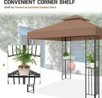 COOS BAY 8x8 Outdoor Patio Gazebo with Corner Shelves, Two-Tier Soft Top Canopy for Backyard, Lawn, Deck and Garden, Brown