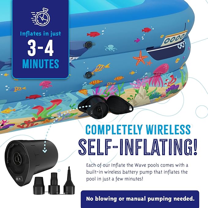 Pattern Inflatable Swimming Pool (120" x 72.8" x 23.6") Built-in Air Pump Inflatable Kiddie Pool, Family Pools for Kids and Adults - Self Inflating Backyard Blow Up Pool for Toddlers & Babies (Large)