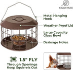 Kingsyard Bluebird Feeders for Outdoors Hanging, All Metal, Cage Bird Feeder with Tray, Squirrel Proof & Weatherproof, Easy to Refill & Clean (Brown)