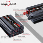 500 Watt Inverter with LCD Display 12V DC to 110V/120V AC 1000 Watt(Peak) Car Power Inverter with 2 AC Outlets 20W PD USB-C and 18W QC USB-A Power Converter for Car, Laptops, Road Trip