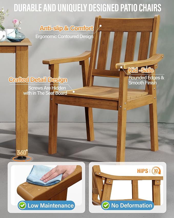 YEFU HIPS Patio Table Set: 10 Piece Outdoor Table and Chairs Dining Furniture Set with Umbrella Hole - Teak Modern Plastic Dining Sets 8 Person for Outside Deck with Metal Aluminum Frame