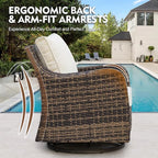 MEISSALIVVE Outdoor Patio Furniture Set with 43" Fire Pit Table, 9 Pieces Wicker Patio Conversation Set with Swivel Chairs, Outdoor Patio Set for Lawn Backyard Porch (Brown)