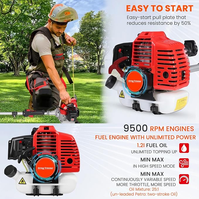 Weed Eater Gas Powered,52cc 2-Stroke Weed Wacker,2 in 1 Multi-Functional Grass Strimmer Petrol Hedge Trimmer,Gas Powered String Trimmer Brush Cutter for Garden Yard 2.2KW/8500rpm