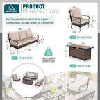 MFSTUDIO Outdoor Patio Furniture Set with 56" Fire Pit Table, 4 PCS Metal Patio Conversation Sets for 5, Patio Sectional Set with High Back 3-Seat Sofa, 2 Fixed Sofa Chairs, 56" Fire Pit Table