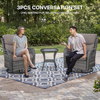 Patio Swivel Chairs with Smile-Shaped Cushions, 3 Piece High Back Patio Swivel Glider Chairs with Side Table 3PCS PE Rattan Luxury Swivel Patio Chair Set | Grey Wicker - Grey Cushions