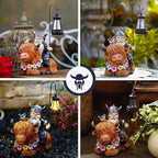 Garden Gnome Outdoor Statue 12 Inch Highland Cow Gnomes Decorations for Yard Patio Lawn Porch Birthday for Women, Mother’s Day, Housewarming with Solar Light Funny Decor for Outside