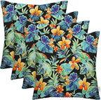 RSH DECOR: Square Throw Pillows Set of 4 | 17” x 17” | All-Weather Spun Fabric | Water and Fade-Resistant | Outdoor Accent Pillows for Patio Furniture | Beachcrest Caviar