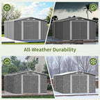 10×14 FT Outdoor Storage Shed, Dark Grey Workshop Shed with 3 Lockable Doors & 4 Vents for Backyard, Patio, Lawn, Garden Tool & Lawn Mower Storage - Ideal for Homeowners, Gardeners & DIYers