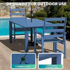 LOUNZY 9 Pieces Patio Dining Sets, 90'' Table Outdoor HDPE Furniture Set w/ 2" Hole Cut-Out Dining Table with 8 Patio Chairs for Lawn, Pool and Yard, Navy