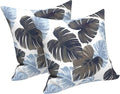 LVTXIII Outdoor Throw Pillows, Decorative Throw Pillows with Inserts, 16"x16" Square Pillows for Bed, Couch, Sofa and Patio Furniture, Set of 2, Monstera Blue