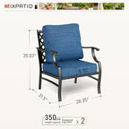Patio Chairs Set of 2, High Back Outdoor Patio Metal Leg Chairs with 5.75" Thick Cushions for Bistro Balcony Porch Deck and Yard, Peacock Blue