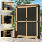 Outdoor Storage Shed with Adjustable Shelf, Wood & Metal Storage Cabinet Waterproof with Lockable Doors & Sloping Roof,Vertical Garden Shed for Patio Backyard, Tool Shed and Accessories, Brown
