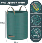 Mokani Reusable Yard Waste Bags, 132 Gallon Lawn and Leaf Bags 3 Packs, Heavy Duty Garden Bags with Reinforced Handles, Camping Yard Recycling Leafc Bag for Leaves