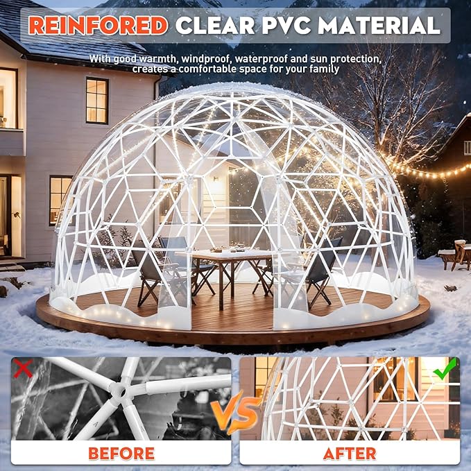 Garden Dome Tent, 15 x 9.5 ft Outdoor Clear Bubble Tent for 2-4 Person, All-Weather Geodesic Dome Greenhouse with Window & Door, PVC Transparent Tent for Patio, Camping, Party (15FT - White)