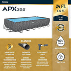 Bestway APX 365 24' x 12' x 52" Rectangular Above Ground Swimming Pool Outdoor Framed Pool, with Sand Filter Pump, Ladder, Cover, and Repair Patch