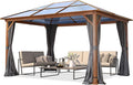 TOOLPORT Hardtop Gazebo 10x13 ft with Polycarbonate Roof - Wood-Like Finish - 4 Side Panels in Gray