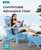 SERWALL Adirondack Chair with Cup Holders - Composite Adirondack Chairs Set of 4 HDPE Outdoor Chairs All Weather Use- Light Blue