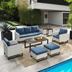 HUMMUH 7 Piece Patio Furniture All Weather Wicker Outdoor Sectional Sofa with Side Table,High Back Patio Chairs,Coffee Table and Ottomans Set for Porch,Garden,Backyard