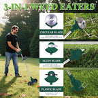 Weed Wacker Cordless Adjustable Weed Eaters 3 in 1 Electric String Trimmer Lawn with Two Battery with Charger Comes with Multiple Blades for Yard,Green,Garden(Green)