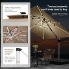 PURPLE LEAF 10' X 10' Solar Powered LED Patio Large Umbrella Offset Double Top Hanging Umbrella Outdoor Market Umbrella for Garden, Heather Taupe