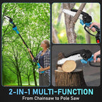2 in 1 Cordless 6 inch Pole Saw & Mini Chainsaw with 2× 21V Battery, Electric Polesaw with Extension Pole for Tree Trimming