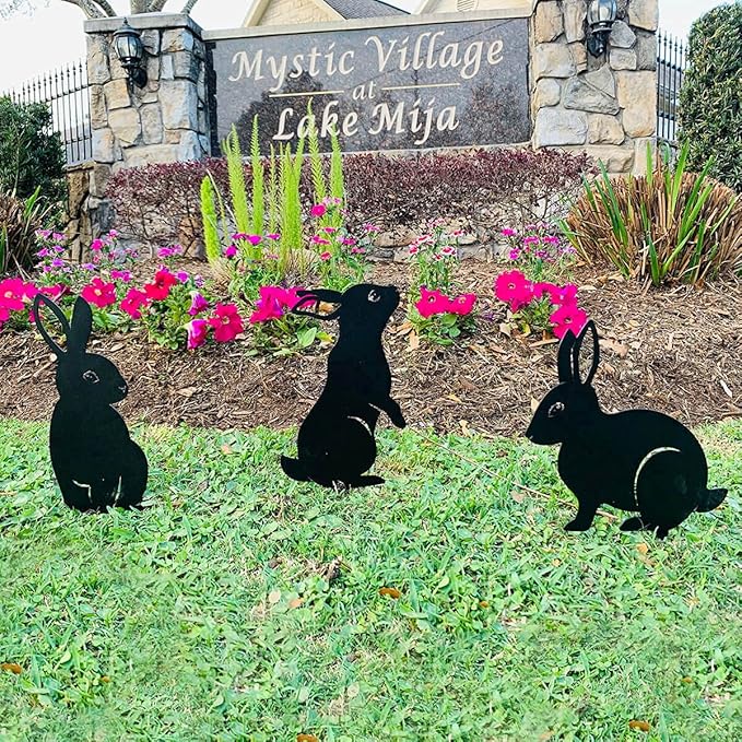 RealSteel Metal Garden Sculptures & Statues, Yard Art, Flowerbed Decoration, Outdoor Decor, Animal Stake Pack - Black