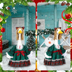 Soulchen 1 Set Christmas Green Porch Goose Outfit 23 Inch Winter Plaid Cement Goose Clothes Dress and Headdress Costume Set for Xmas Holiday Lawn Garden Yard Decor